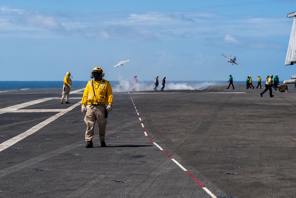 USS Ronald Reagan (CVN76) Sailors conduct flight deck operations