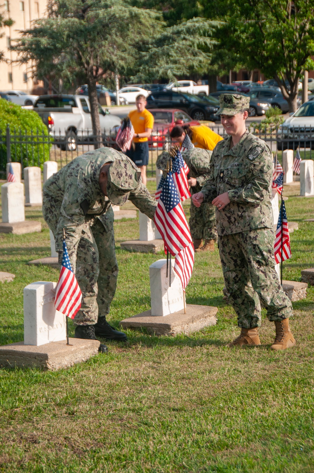 Naval Medical Center Portsmouth Staff Place Independence Day Flags at Naval Cemetery