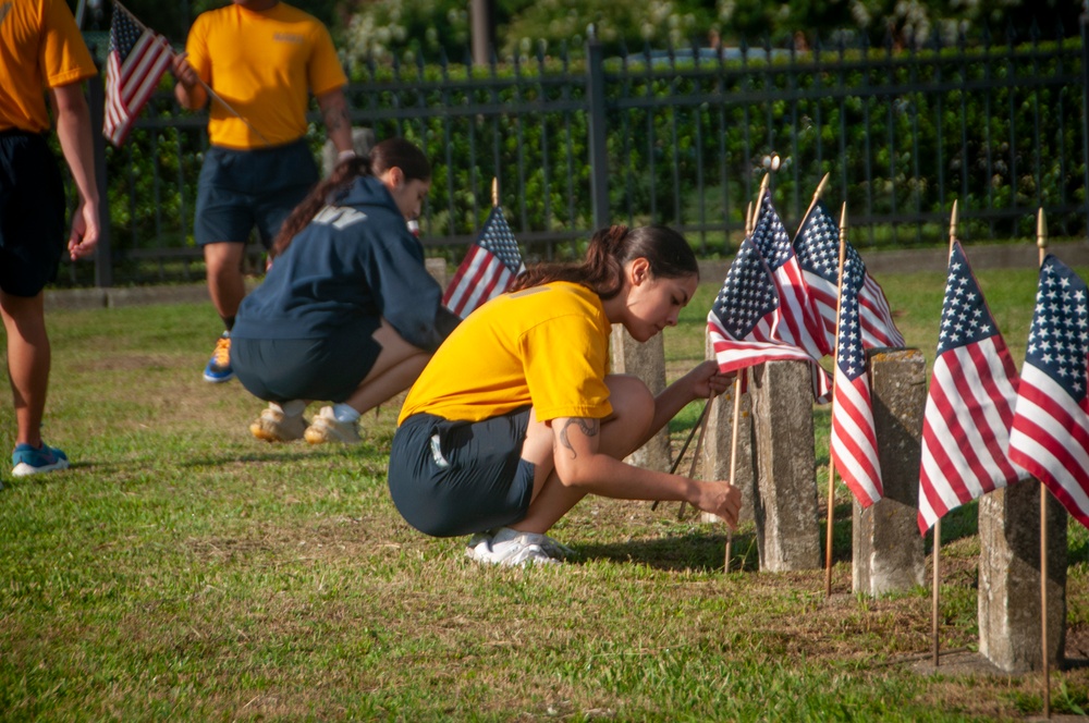 Naval Medical Center Portsmouth Staff Place Independence Day Flags at Naval Cemetery