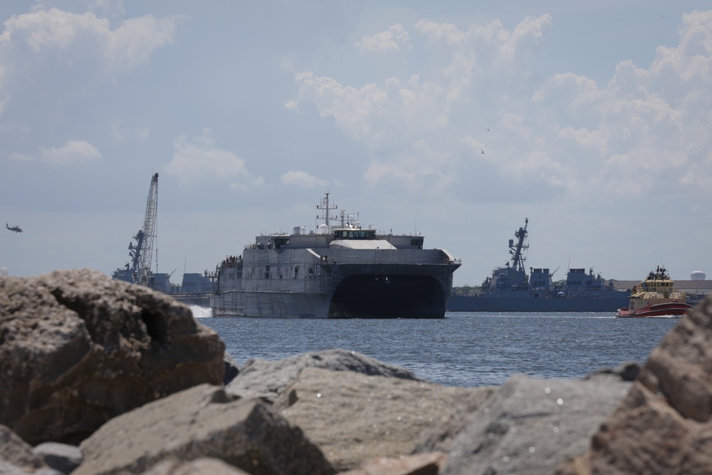 The USNS Burlington (T-EPF 10) departs Naval Station Mayport for Continuing Promise 2024