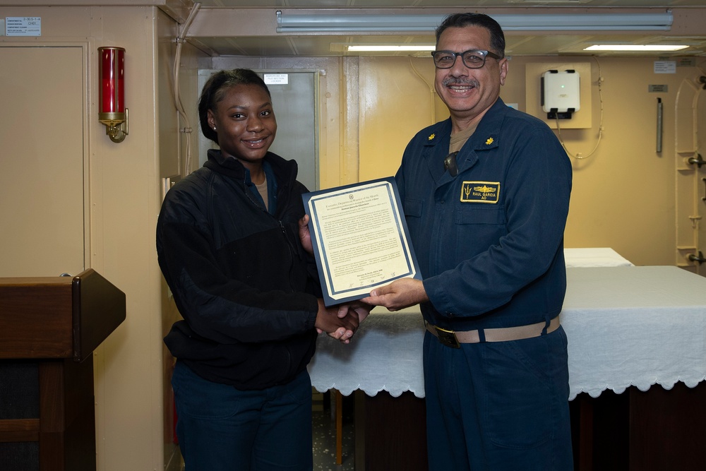 USS Tripoli Executive Department holds Awards at Quarters