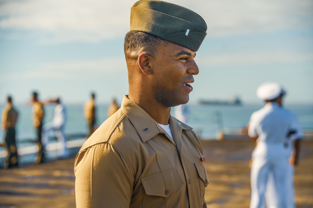 US Marines and Sailors man the rails aboard USS Somerset for RIMPAC 2024