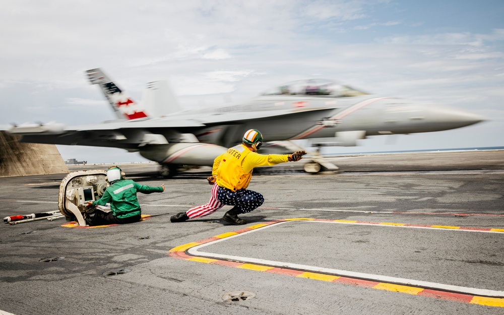 Patriotic Shooters Launch Aircraft on the Flight Deck of George Washington