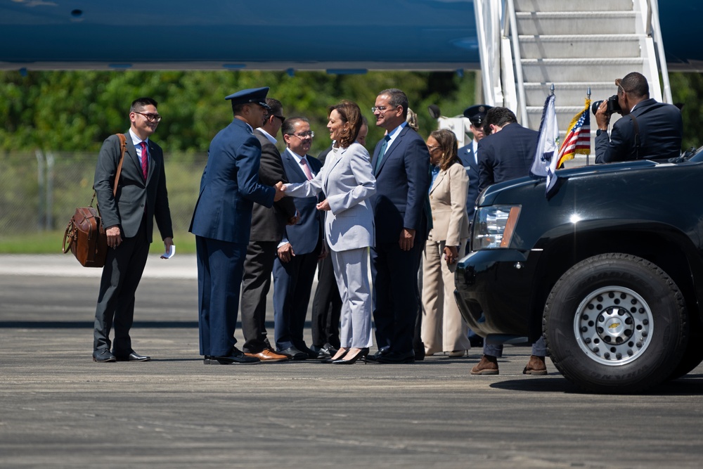 Vice President Harris arrives at Muniz ANGB