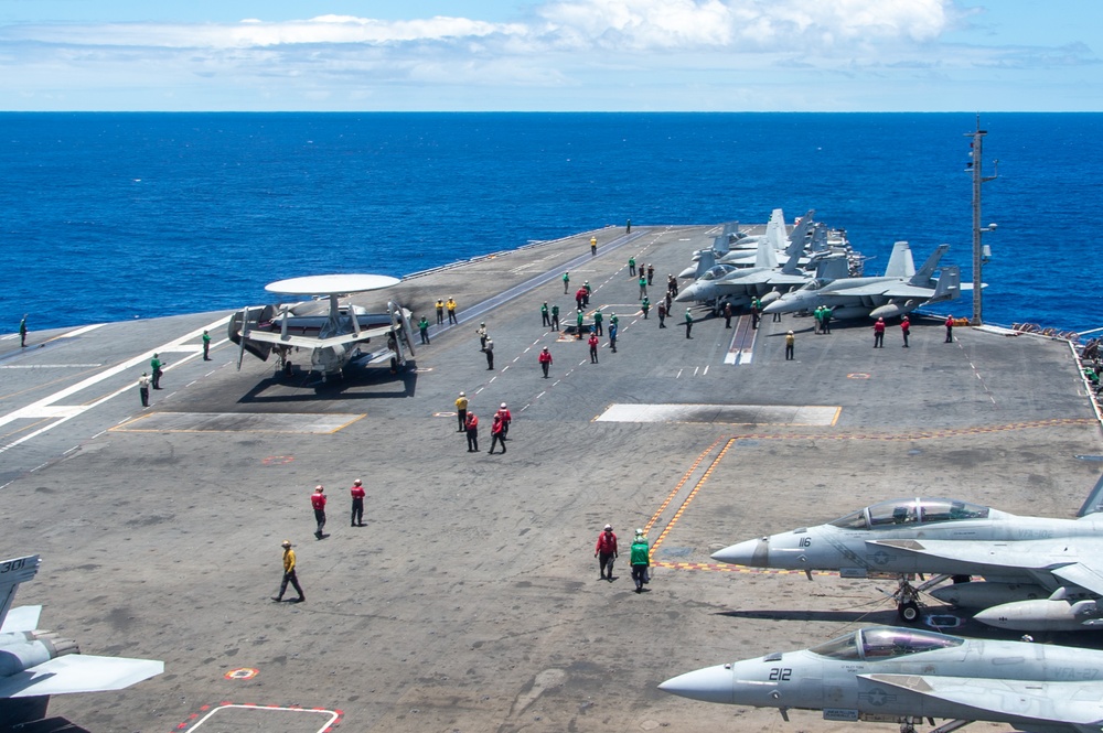 USS Ronald Reagan (CVN76) Sailors conduct flight deck operations