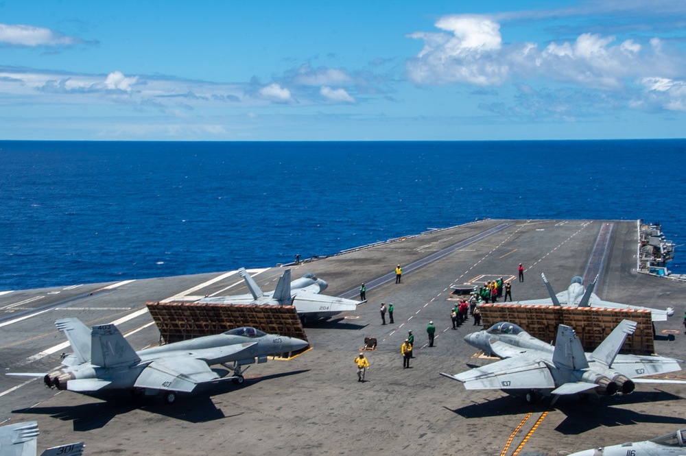 USS Ronald Reagan (CVN76) Sailors conduct flight deck operations