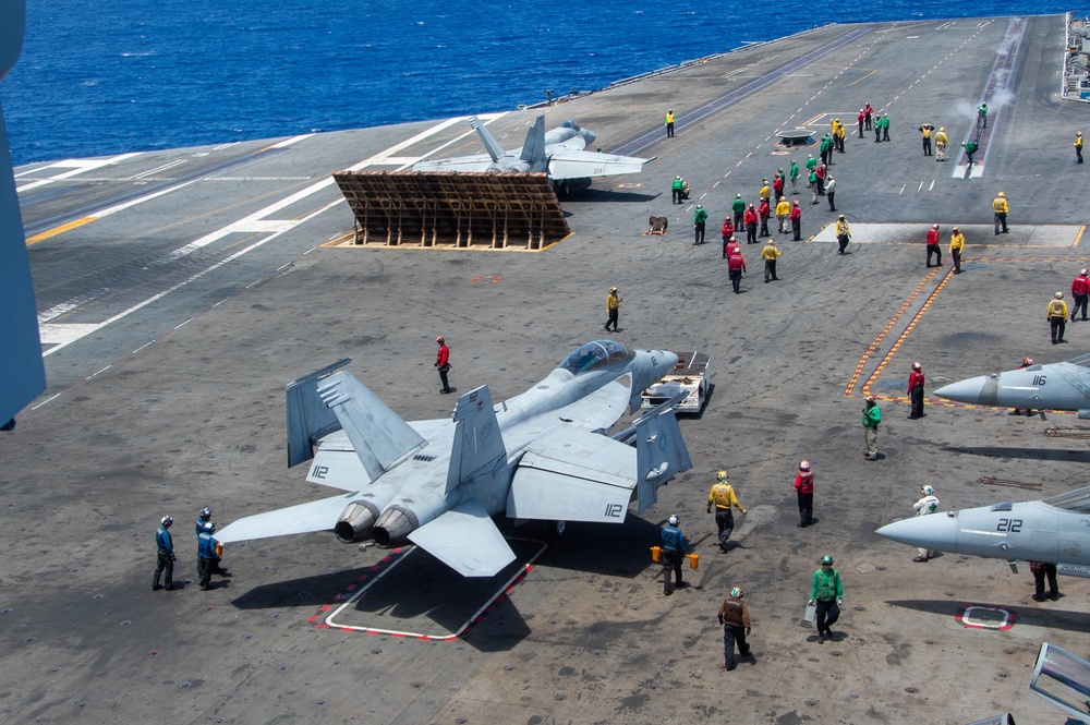 USS Ronald Reagan (CVN76) Sailors conduct flight deck operations