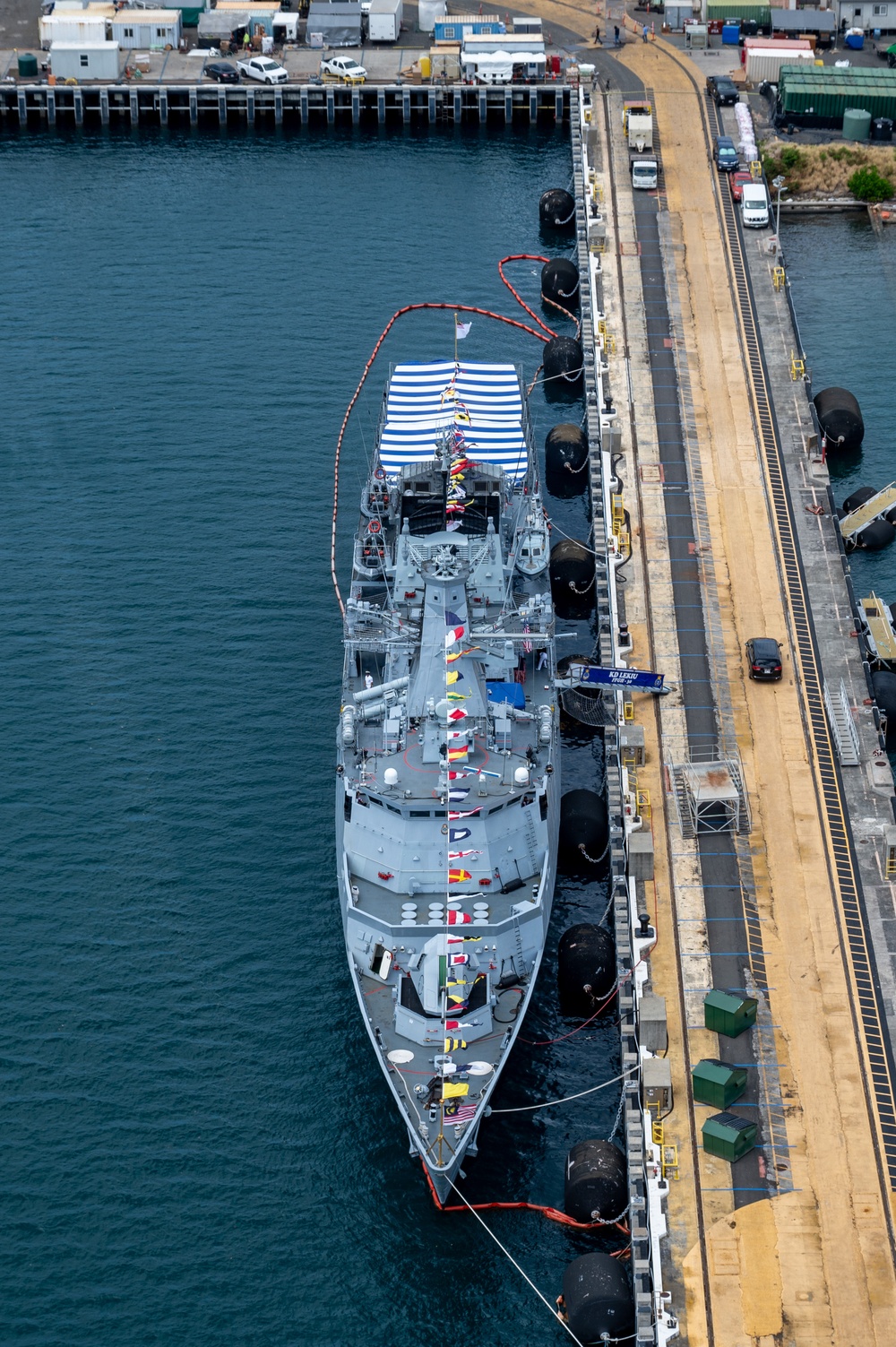 RIMPAC 2024: Aerial view of KD Lekiu moored at Pearl Harbor