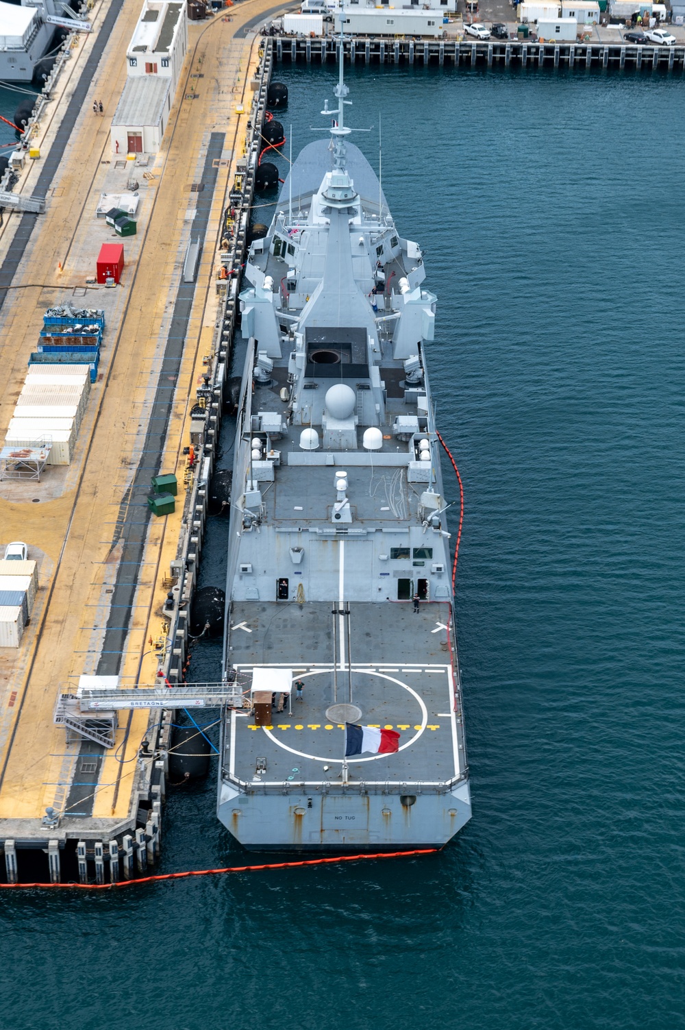 RIMPAC 2024: Aerial view of FS Bretagne (D655) moored at Pearl Harbor