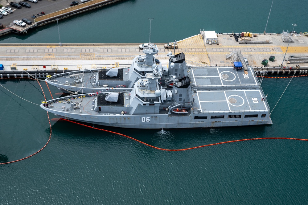 RIMPAC 2024: Aerial view of KDB Darussalam, KDB Darulaman moored at Pearl Harbor