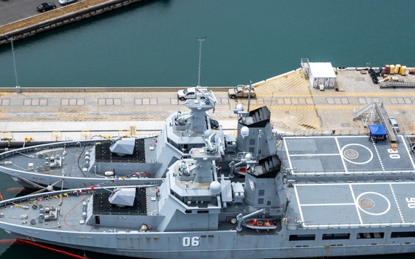 RIMPAC 2024: Aerial view of KDB Darussalam, KDB Darulaman moored at Pearl Harbor
