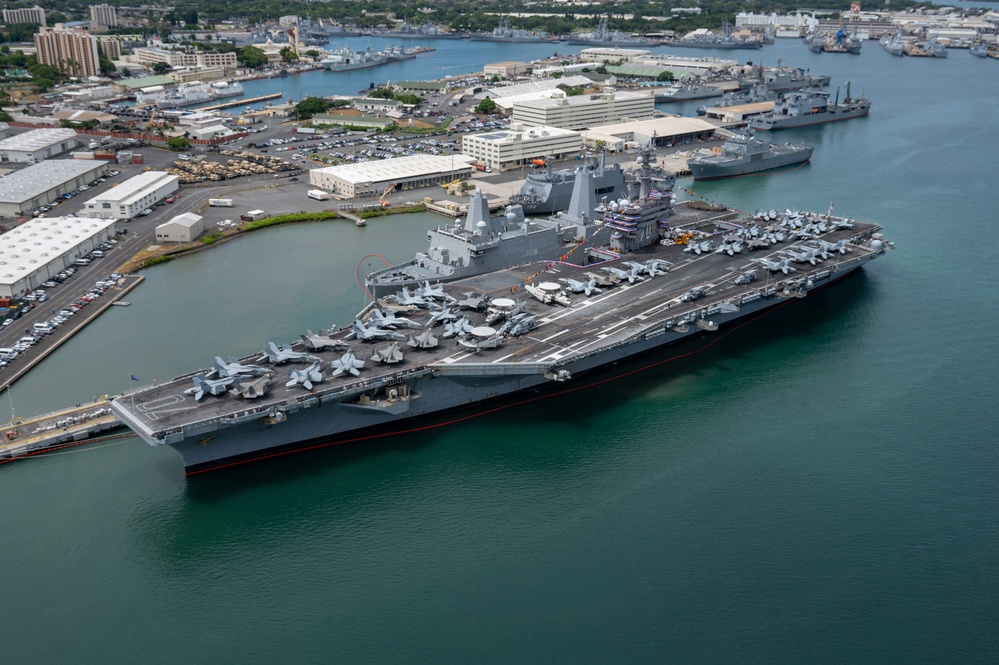 RIMPAC 2024: Aerial view of USS Carl Vinson moored at Pearl Harbor