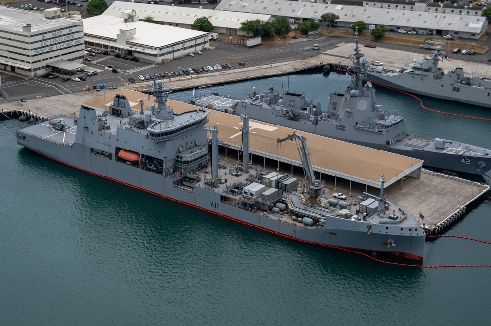 RIMPAC 2024: Aerial view of HMNZS Aotearoa moored at Pearl Harbor