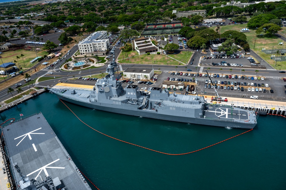 RIMPAC 2024: Aerial view of JS Haguro moored at Pearl Harbor