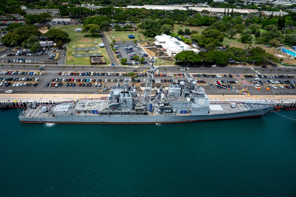 RIMPAC 2024: Aerial view of USS Princeton moored at Pearl Harbor