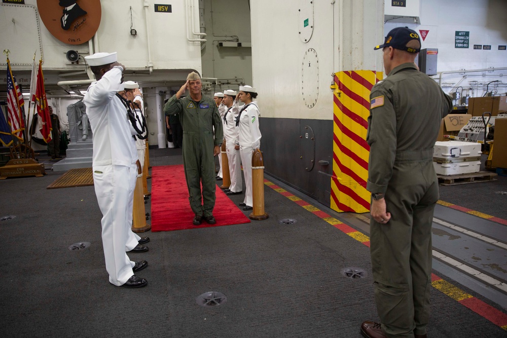 Abraham Lincoln sailors render honors to Vice Adm. Dan Cheever