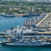 Aerial view of ships moored at Pearl Harbor and Ford Island during RIMPAC 2024