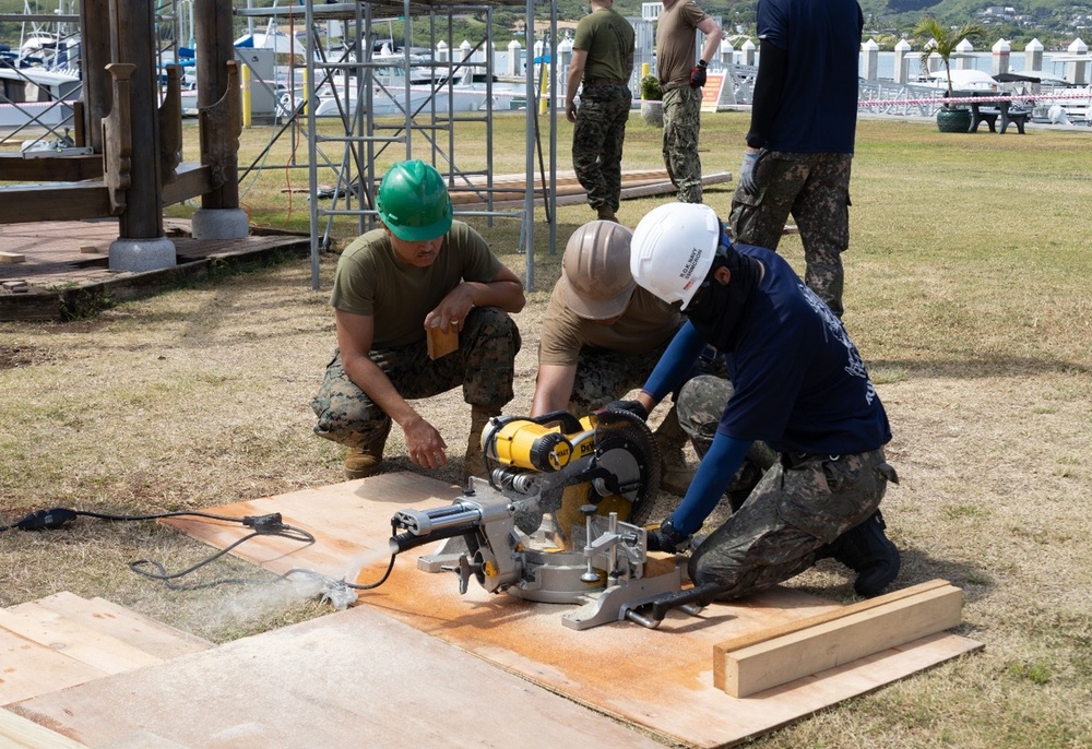 US Marine, Seabee, ROK Sailor build Korean Pagoda at Marine Corps Base Hawaii