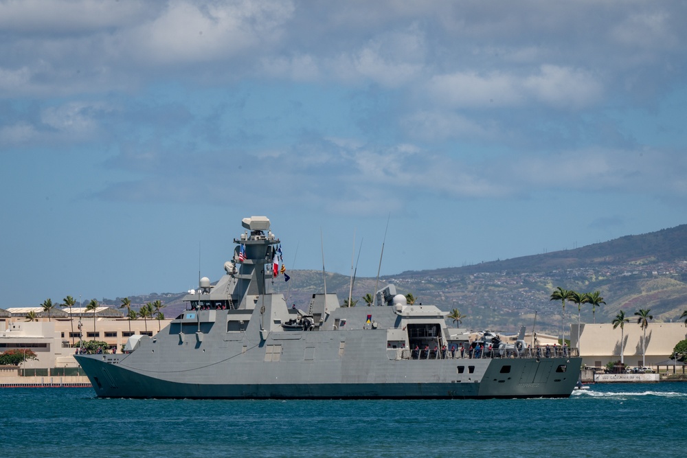 ARM Benito Juarez (F 101), departs Joint Base Pearl Harbor-Hickam, Hawaii, during Exercise Rim of the Pacific (RIMPAC) 2024