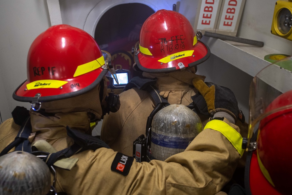 USS Ronald Reagan (CVN 76) conducts training during a general quarters drill