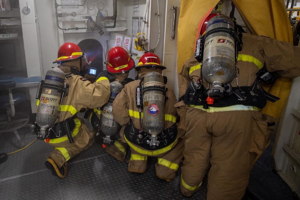 USS Ronald Reagan (CVN 76) conducts training during a general quarters drill