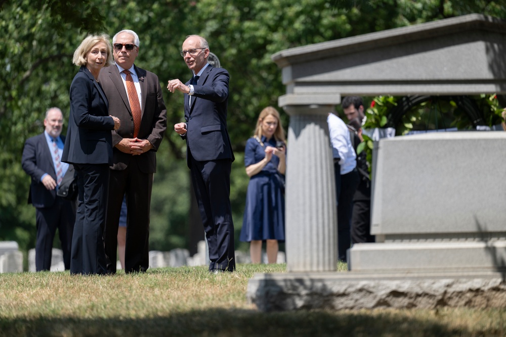 Prime Minister of Luxembourg Luc Frieden Places a Wreath at the Battle of the Bulge Memorial in Section 21