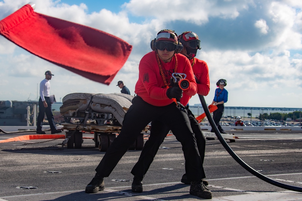 Flight deck fire drill