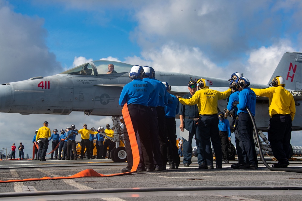 Flight deck fire drill