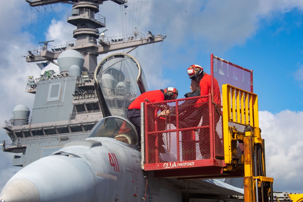 Flight deck fire drill