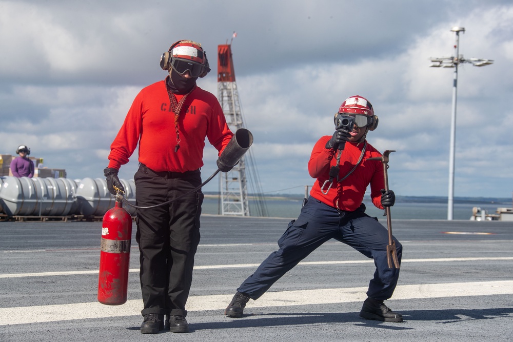 Flight deck fire drill