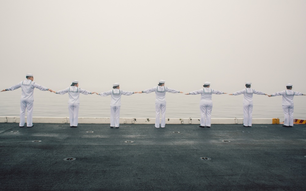George Washinton Sailors Man the Rails