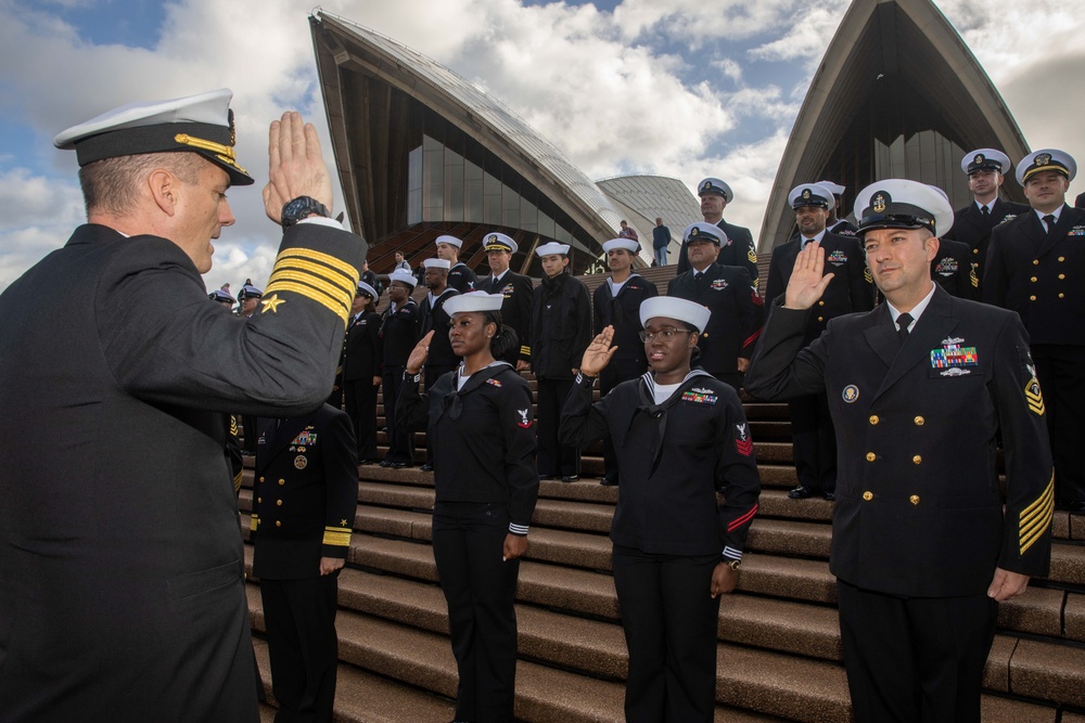 Emory S. Land Sailors Reenlist at the Sydney Opera House July 4
