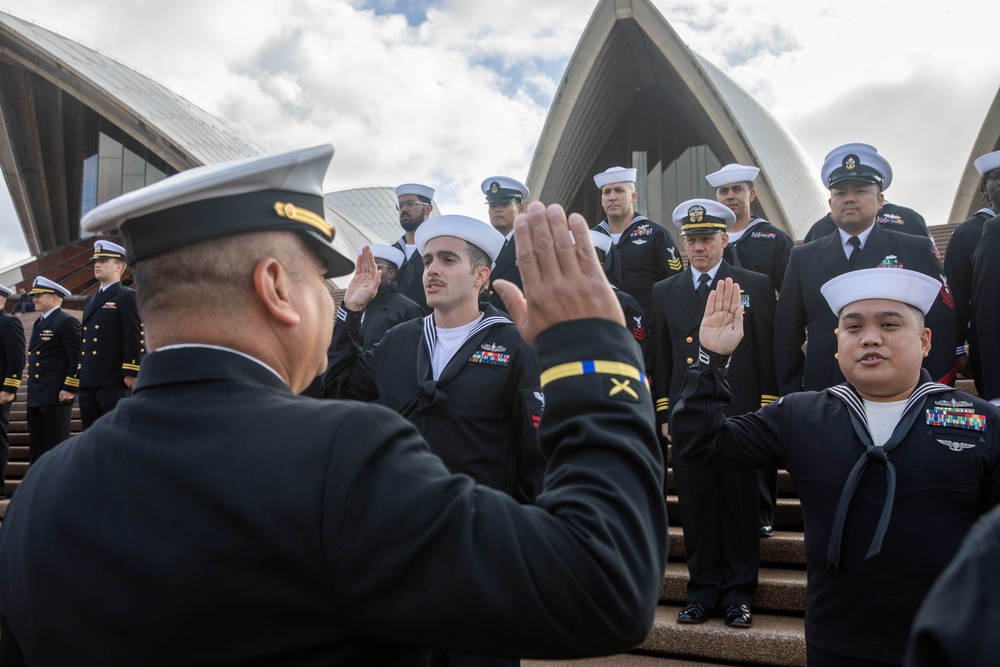 Emory S. Land Sailors Reenlist at the Sydney Opera House July 4