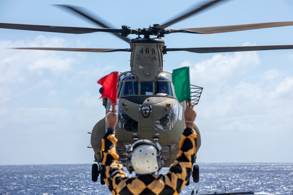 25th Combat Aviation Brigade deck landing qualifications on JS Kunisaki during RIMPAC 2024