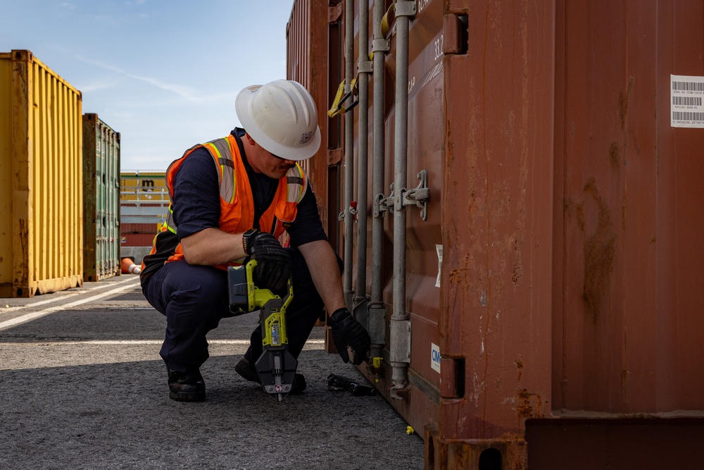 Marine Science Technicians conduct container inspections in Port of Baltimore