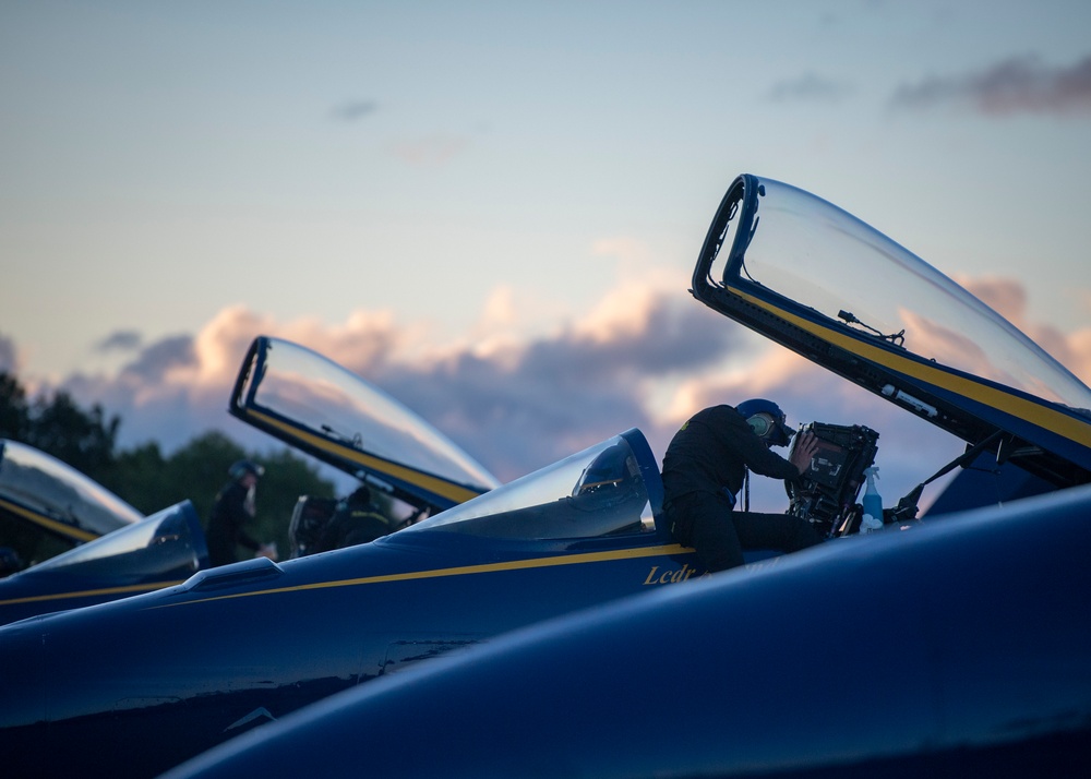 The Navy Flight Demonstration Squadron, the Blue Angels, perform in Traverse City, MI.