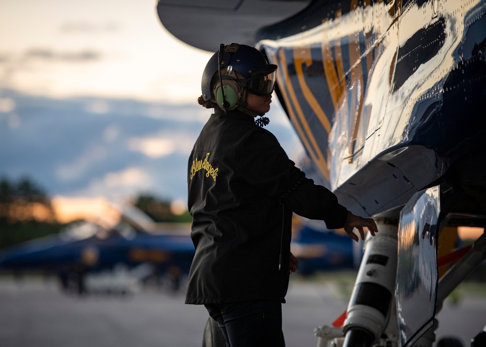 The Navy Flight Demonstration Squadron, the Blue Angels, perform in Traverse City, MI.