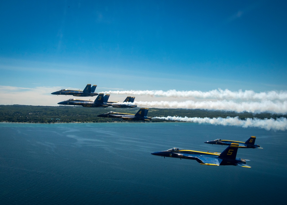 The Navy Flight Demonstration Squadron, the Blue Angels, perform in Traverse City, MI.