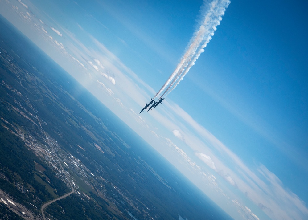 The Navy Flight Demonstration Squadron, the Blue Angels, perform in Traverse City, MI.