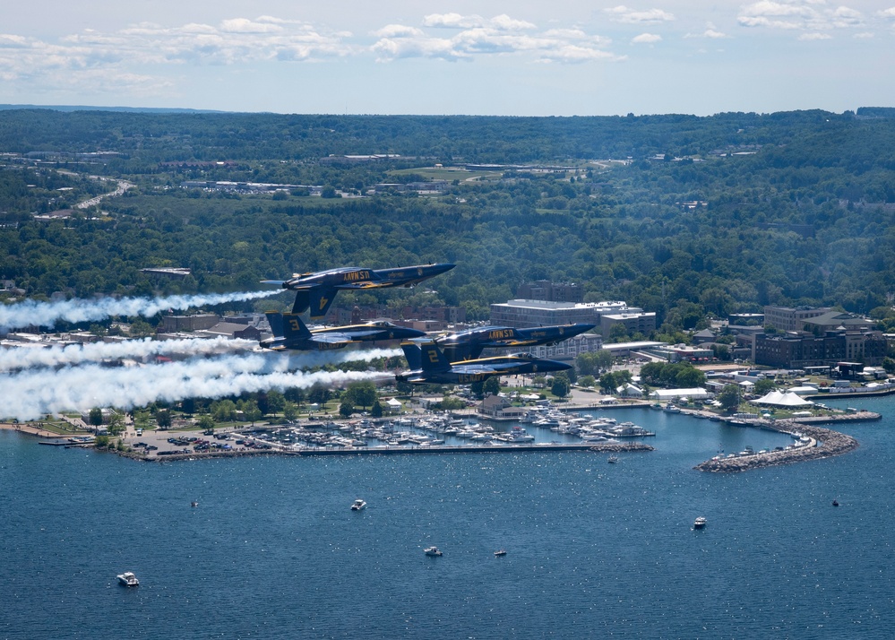 The Navy Flight Demonstration Squadron, the Blue Angels, perform in Traverse City, MI.