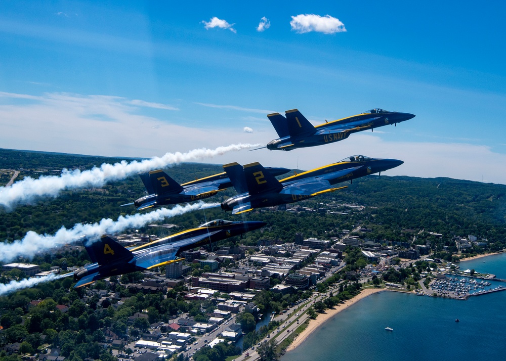 The Navy Flight Demonstration Squadron, the Blue Angels, perform in Traverse City, MI.