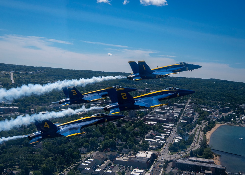 The Navy Flight Demonstration Squadron, the Blue Angels, perform in Traverse City, MI.