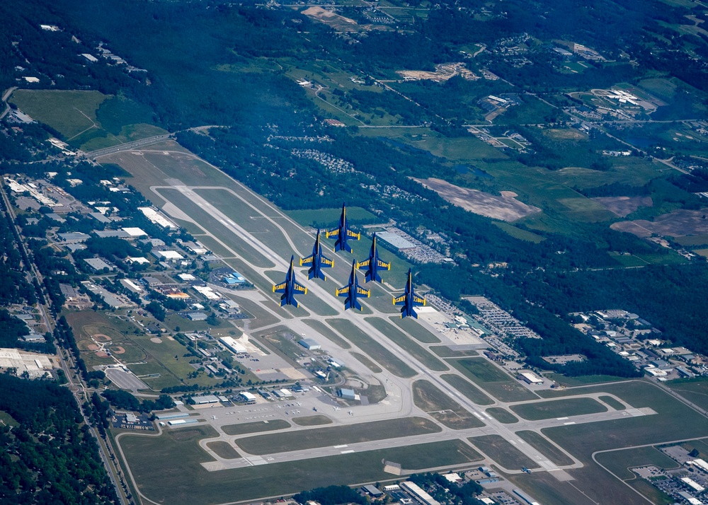 The Navy Flight Demonstration Squadron, the Blue Angels, perform in Traverse City, MI.
