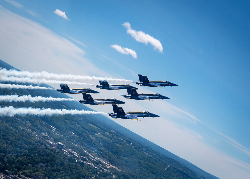 The Navy Flight Demonstration Squadron, the Blue Angels, perform in Traverse City, MI.