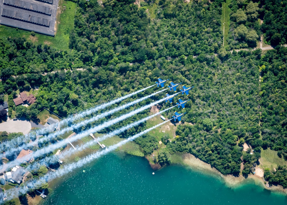 The Navy Flight Demonstration Squadron, the Blue Angels, perform in Traverse City, MI.
