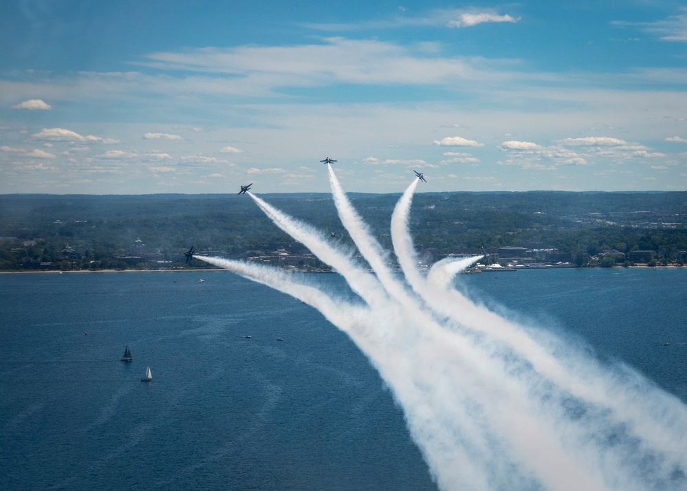 The Navy Flight Demonstration Squadron, the Blue Angels, perform in Traverse City, MI.