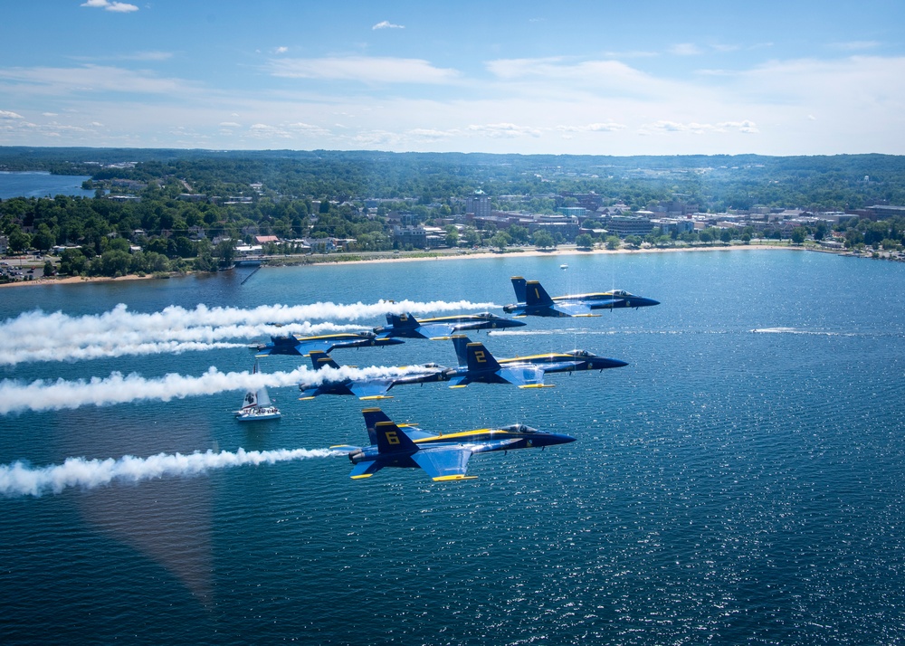 The Navy Flight Demonstration Squadron, the Blue Angels, perform in Traverse City, MI.
