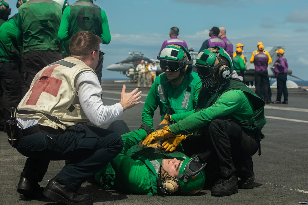 USS Theodore Roosevelt Conducts Flight Deck Drills