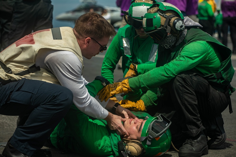 USS Theodore Roosevelt Conducts Flight Deck Drills