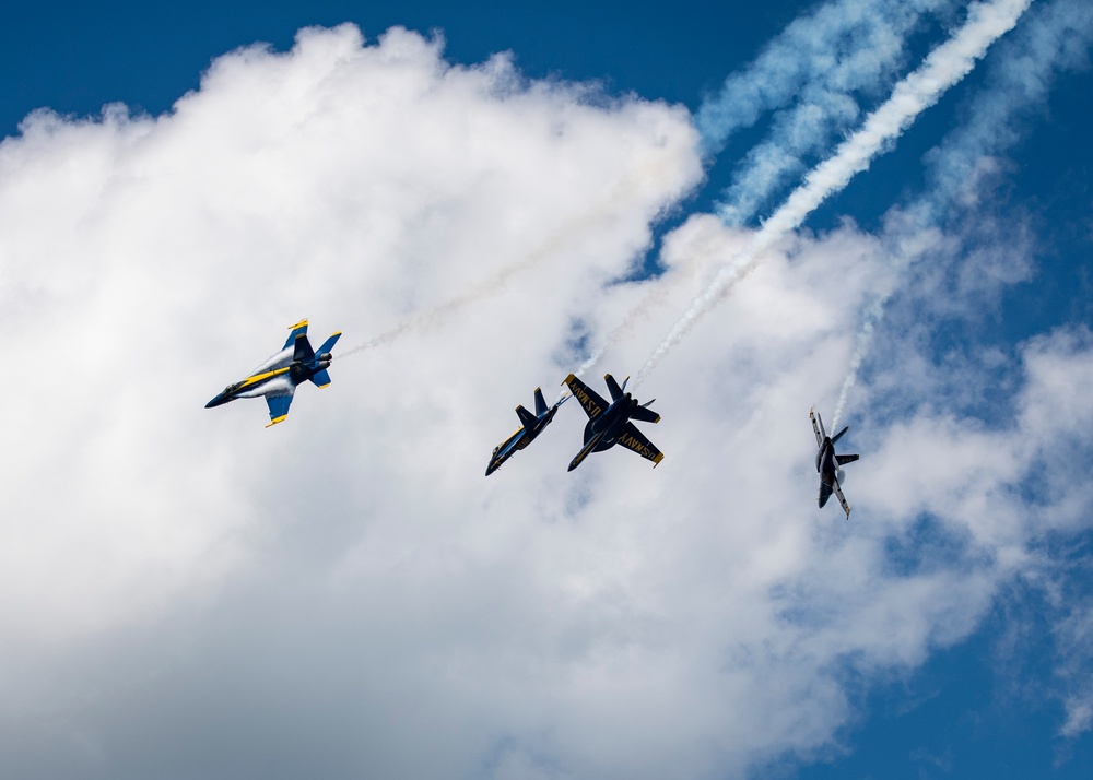 The Navy Flight Demonstration Squadron, the Blue Angels, perform in Traverse City, MI.